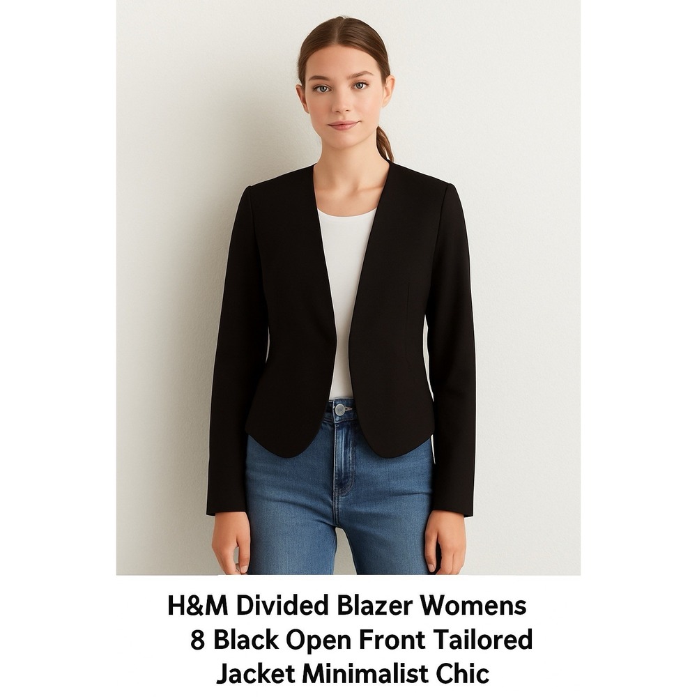 Divided Blazer‎ Women 8 Black Tailored Jacket Minimalist Chic Workwear